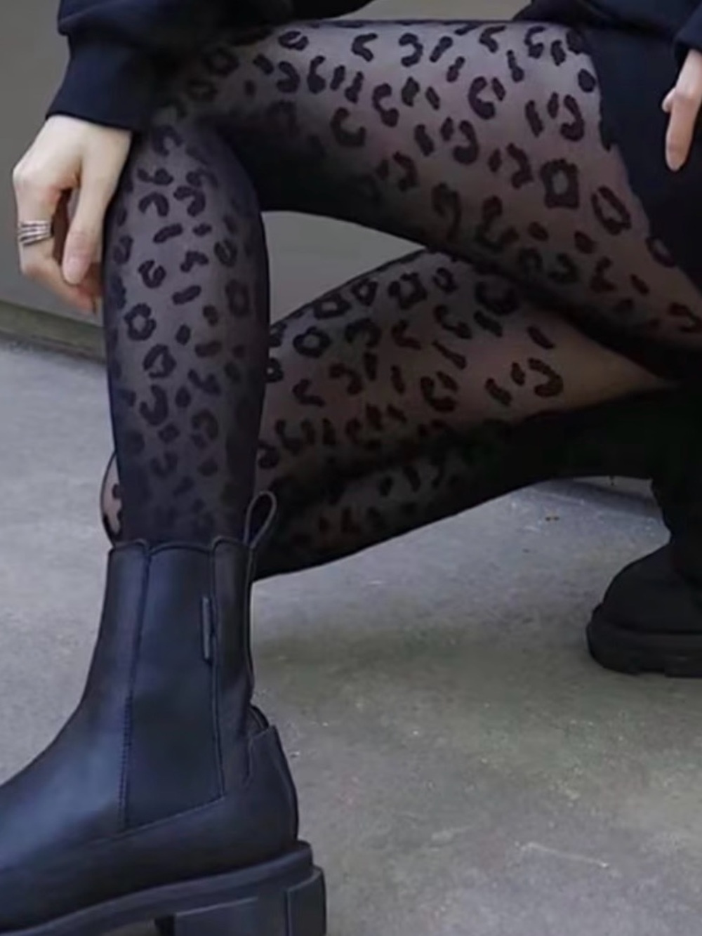 Rave Y2K Modern Sheer Leopard Print Black Women's Tights